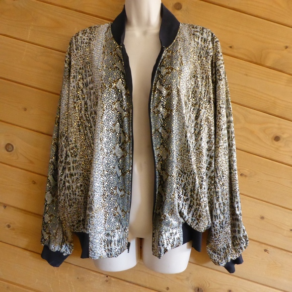 Pacific I.D. Full Zip Bomber Jacket Animal Reptile Shiny Funky - Picture 2 of 8